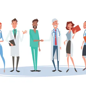 En gruppe mennesker som står sammen