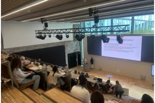 En person som holder en presentasjon for en gruppe mennesker