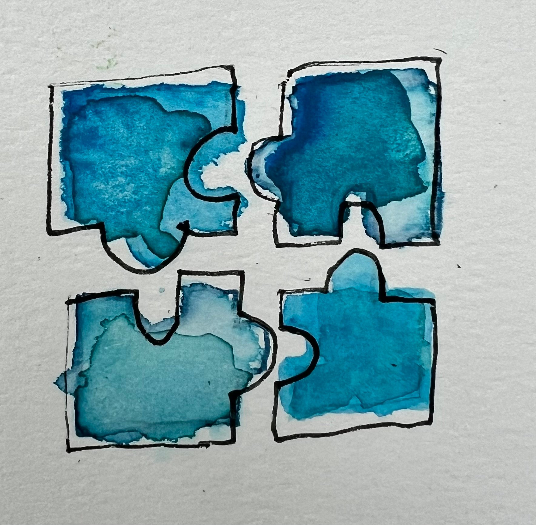 En gruppe blå og hvite håndtegnede, håndtegnede, blå håndtegnede på en hvit overflate