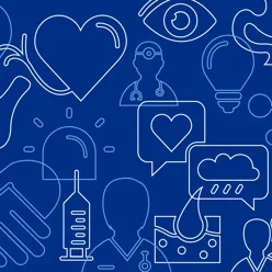 Ulike helserelaterte ikoner på mørk bakgrunn. Grafikk.