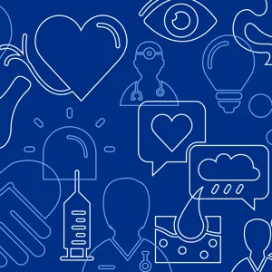 Ulike helserelaterte ikoner på mørk bakgrunn. Grafikk.