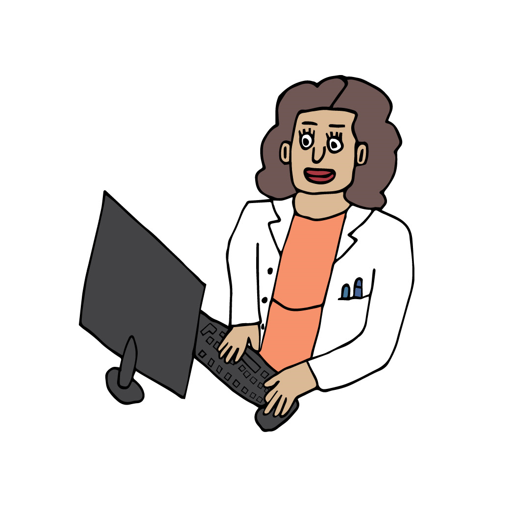 Tegna kvinne foran PC