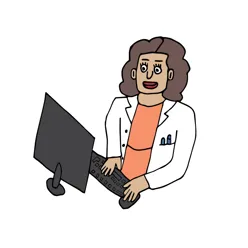 Tegnet kvinne foran PC