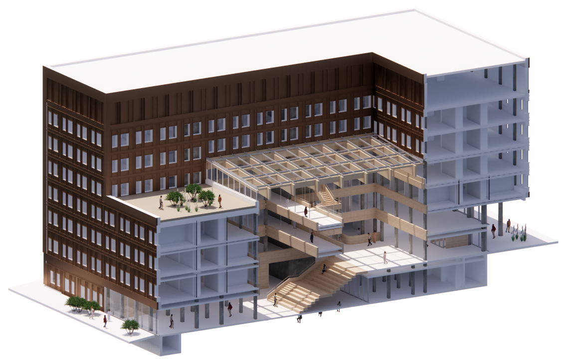 En bygning med trapp